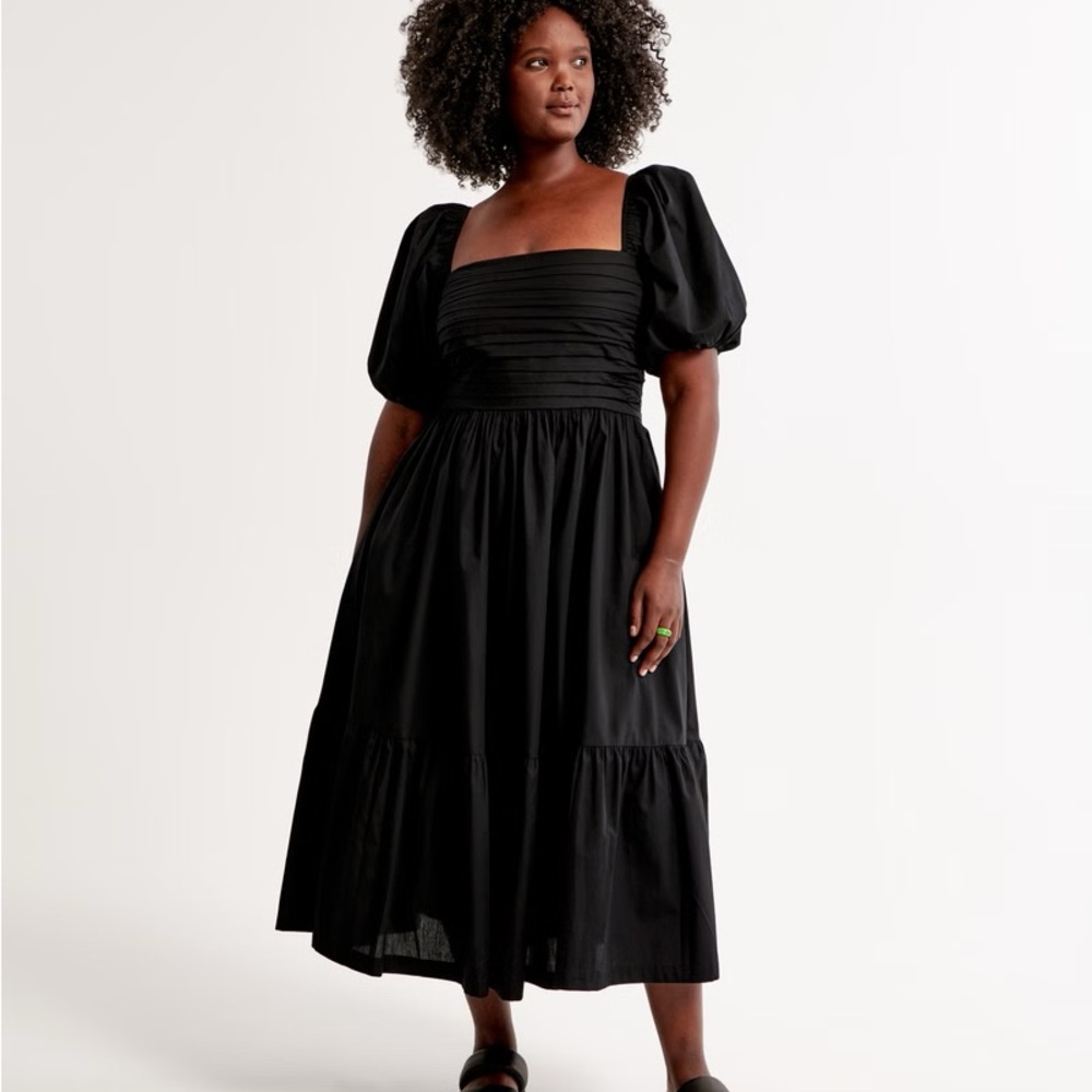 Abercrombie & Fitch Black Puff-Sleeve Midi Dress